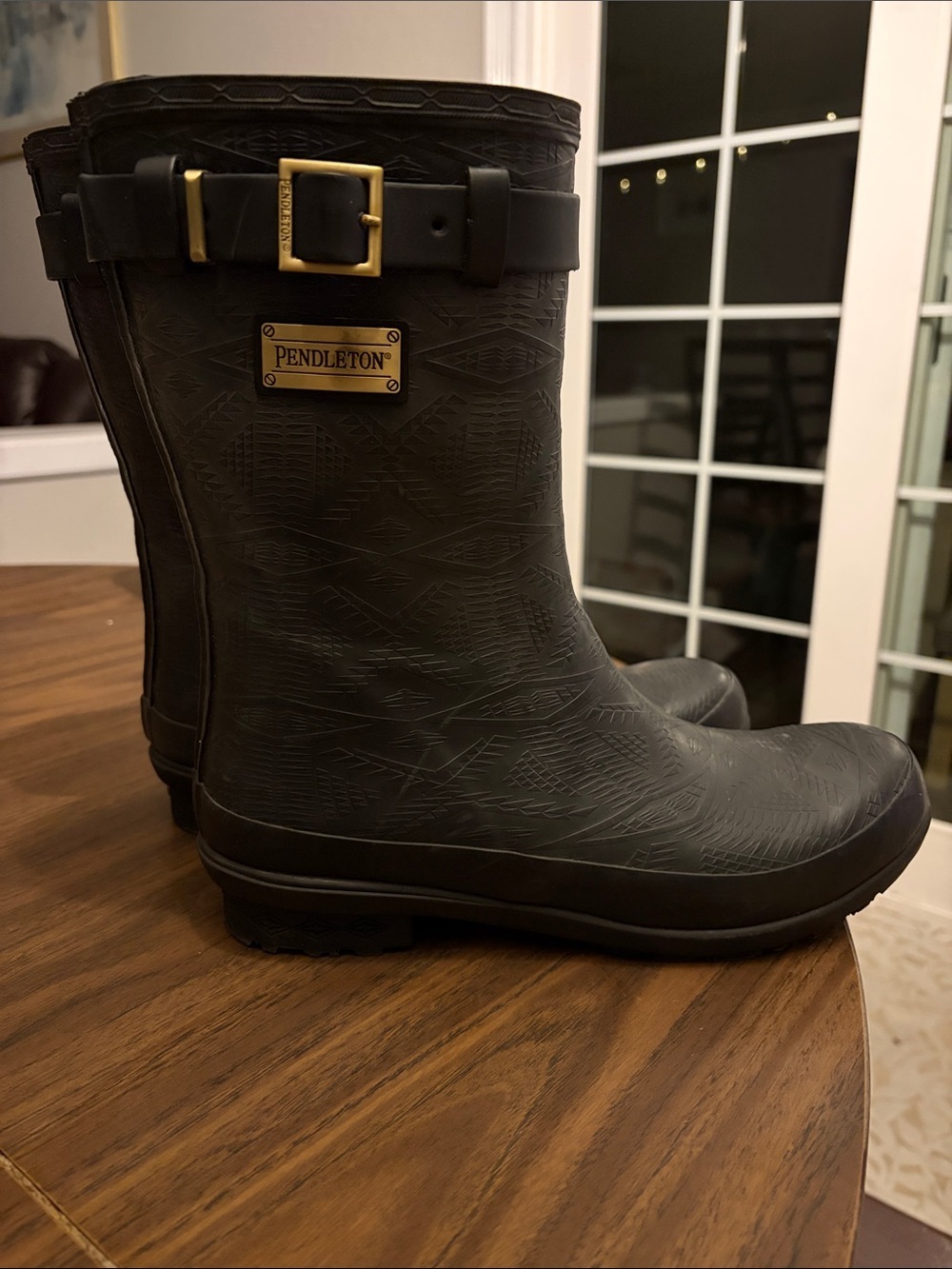 Pendleton Black Rain Boots with Gold Hardware NWOT -Sz 9